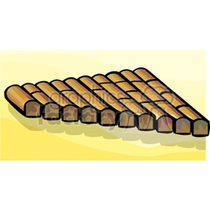 Clipart image of a wooden xylophone with multiple bars arranged in a triangular shape.