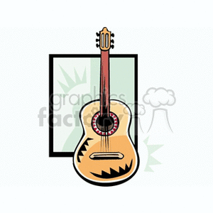 Clipart of an acoustic guitar with artistic design elements.