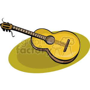 Illustration of a yellow acoustic guitar on a green background.