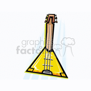 Clipart of a stylized triangular guitar or string instrument with a wooden neck and yellow body.