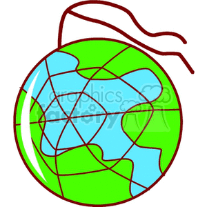 Colorful clipart image of a stylized earth globe with continents and lines.