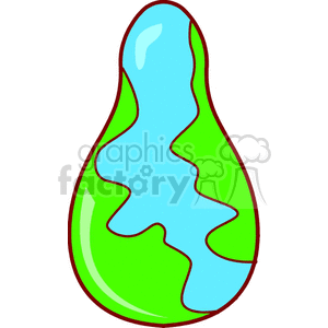 A stylized clipart image representing a drop-shaped globe with green landmasses and blue water.