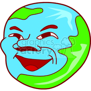 A clipart image of a smiling Earth globe with a human-like face.