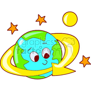 Cartoon Smiling Globe with Orbit