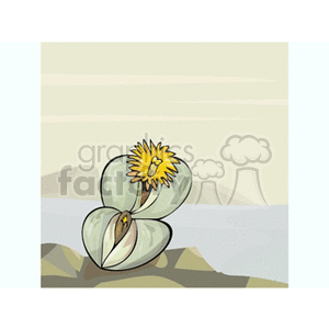 Illustration of a flowering plant with a yellow bloom, set against a simple background.