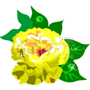 Yellow Peony with Green Leaves