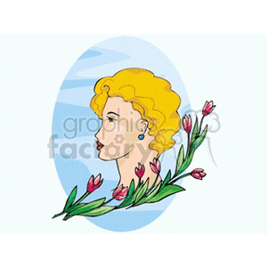 Womans head surrounded by spring flowers