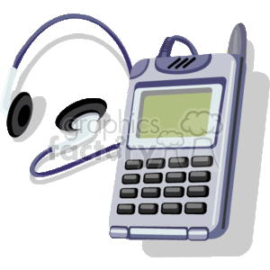   The image depicts a classic portable electronic device that resembles a combination of an MP3 player, a cell phone, and a pocket PC from the earlier days of mobile technology. It has a numeric keypad, a display screen, and possibly a directional pad or function buttons above the keypad. Attached to the device is a pair of headphones, indicating the device