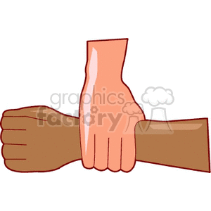 An illustration of two hands gripping each other in a supportive handshake.