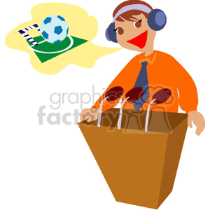 Cartoon Sportscaster Discussing Soccer