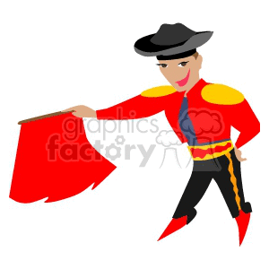 Colorful clipart of a matador in traditional attire with a red cape.