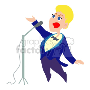 Clipart of a person singing into a microphone, wearing a formal suit.