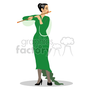 Woman Playing Flute in Green Dress