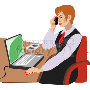 Businesswoman on Phone Using Laptop