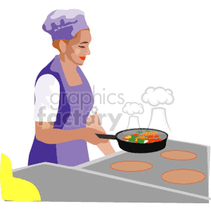 Woman Chef Cooking Vegetables and Pancakes