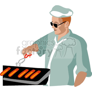 Man Grilling Hot Dogs