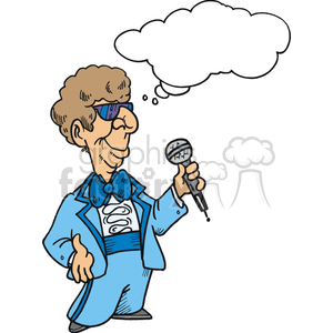 Cartoon Man in Blue Tuxedo with Microphone and Thought Bubble