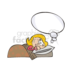 Clipart image of a girl lying in bed thinking, with a thought bubble overhead.