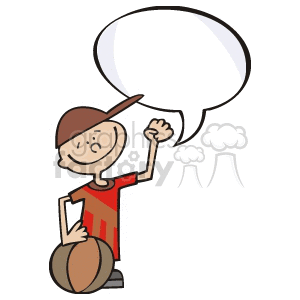 Smiling Boy with Basketball and Speech Bubble