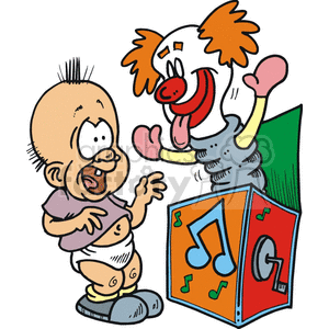 Surprised Baby with Jack-in-the-Box Clown Cartoon