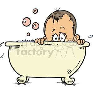 Cartoon Baby in Bathtub with Bubbles