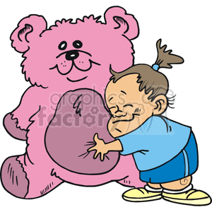 Toddler Hugging Big Pink Teddy Bear