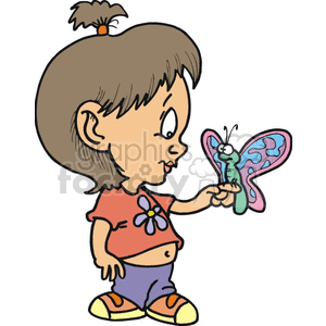 A Little Girl with her Belly Showing Holding a Butterfly
