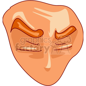 Abstract cartoon face with a focused expression and prominent eyebrows.