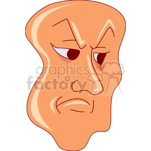 A cartoon-style clipart image of an abstract human face with exaggerated features and a serious expression.