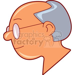 Cartoon illustration of a bald man with glasses viewed from the side.