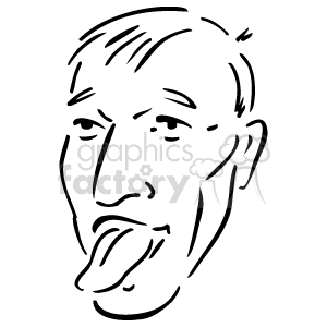 The image is a simple line drawing of a person's face. It features a stylized depiction with outlines defining the head, hair, eyes, eyebrows, nose, mouth, and a discernible expression on the face.
