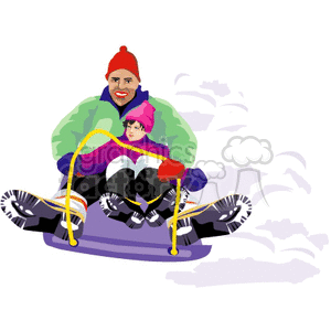 A boy and a man sledding