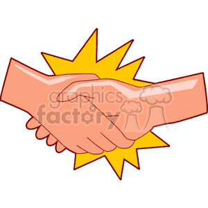 Illustration of a handshake between two hands symbolizing agreement or partnership.