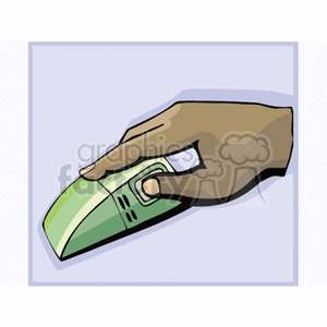 Illustration of a hand holding a small, handheld vacuum cleaner.