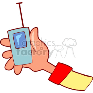 Cartoon Hand Holding Vintage Mobile Phone