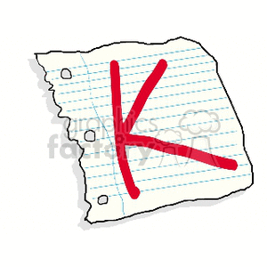 The letter K written in red on piece of notebook paper