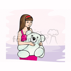 girl holding a stuffed polar bear