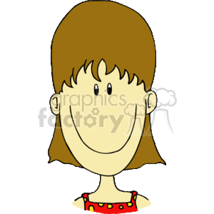   The clipart image shows a cartoon drawing of a smiling girl with brown hair. She appears to be happy, with her mouth wide in a smile, and she