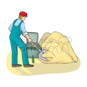 Cartoon man shoveling sand 