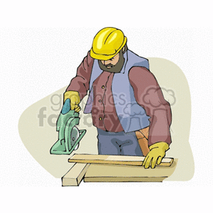 Carpenter cutting a board with a circular saw