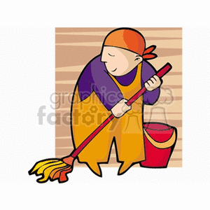 Cartoon custodian holding a mop