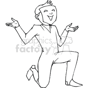 This clipart image depicts a stylized representation of a person who appears to be an actor. The character is positioned in a dynamic pose, with one leg lifted as if mid-step or dance, and their arms are outstretched expressively. The figure has a beaming smile, suggesting a playful or dramatic expression common for actors during a performance.