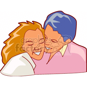 A colorful clipart image of a loving couple embracing, conveying themes of romance and affection.