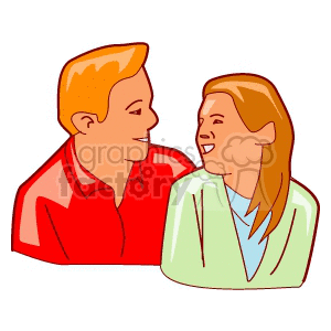 Clipart image of a smiling couple looking at each other, symbolizing love and romance.