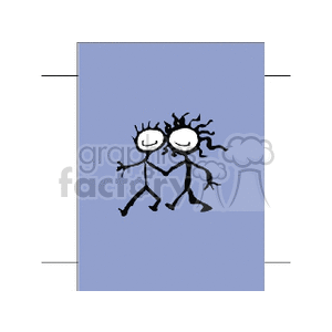 A clipart image of a stick figure couple holding hands on a blue background.