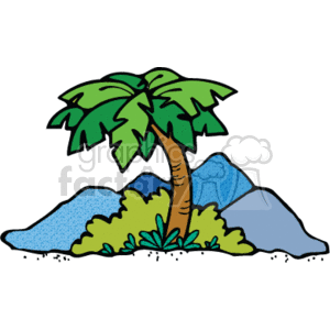 Tropical Palm Tree with Mountains - Island Landscape