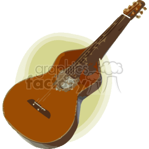 The clipart image depicts a brown ukulele, an instrument commonly associated with Hawaiian music and culture. The instrument is shown at an angle and appears to have Hawaiian-themed decorations on the body.