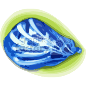 This image depicts a stylized illustration of a tropical seashell, commonly associated with Hawaiian themes. It features bright blue patterns on the shell, which is set against a soft green background suggestive of a beach or ocean setting.