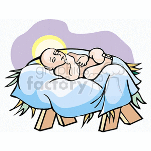 Clipart illustration of baby Jesus lying in a manger.