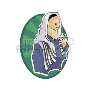 Illustration of a religious figure wearing traditional garments, engaged in prayer.